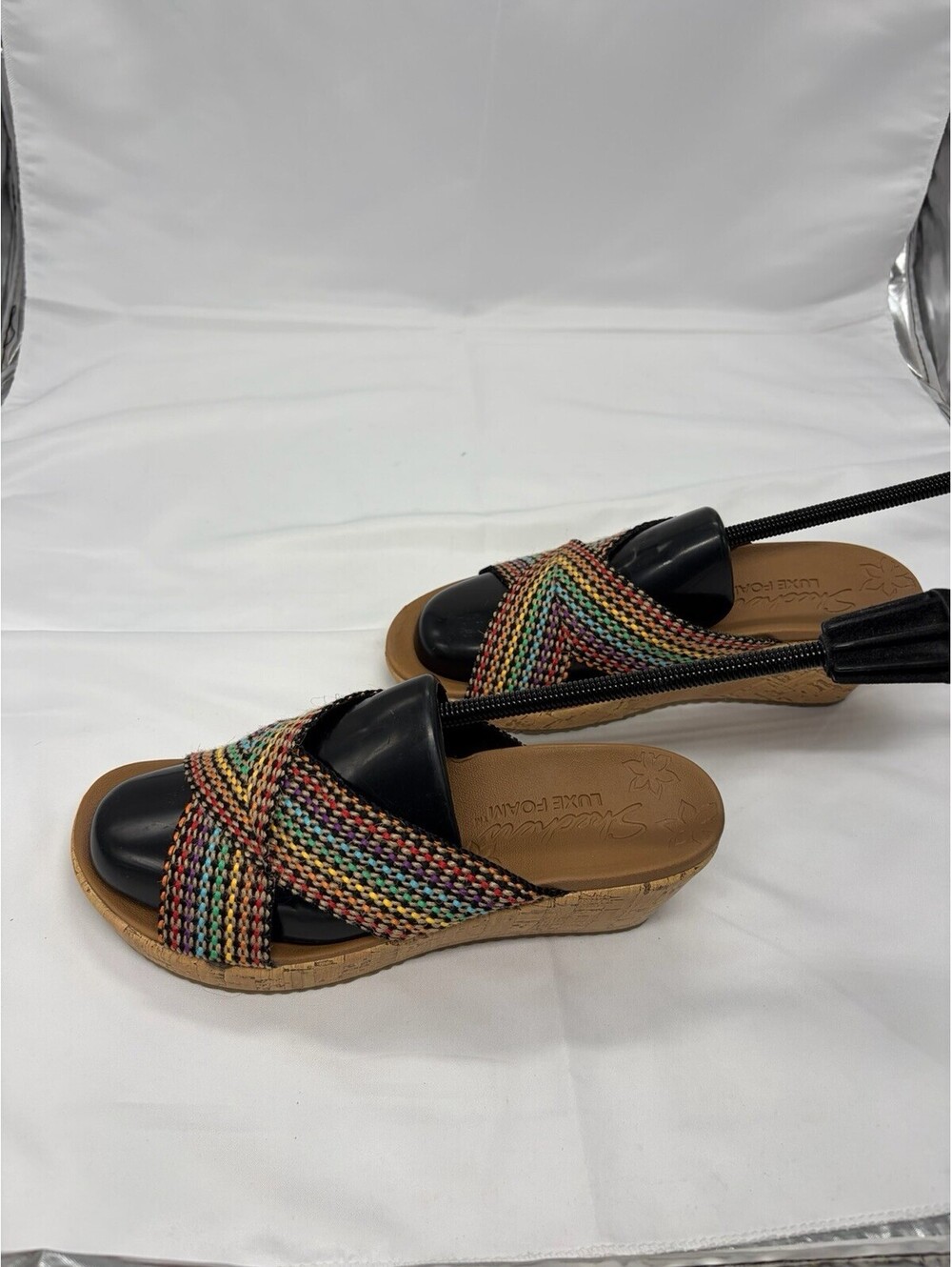 Skechers Luxe Foam Multi Color Woven Wedge Sandals 38554 Womens 7.5 - Picture 4 of 8